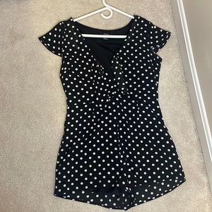 Black and white polka dot romper